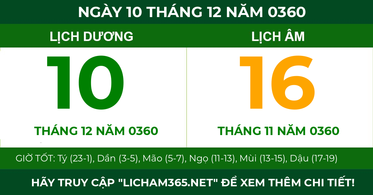 lịch âm ngày 10 tháng 12 năm 0360