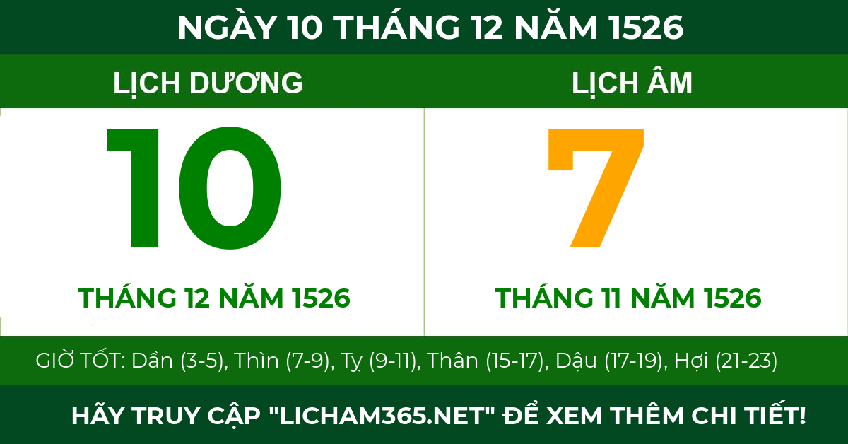 lịch âm ngày 10 tháng 12 năm 1526