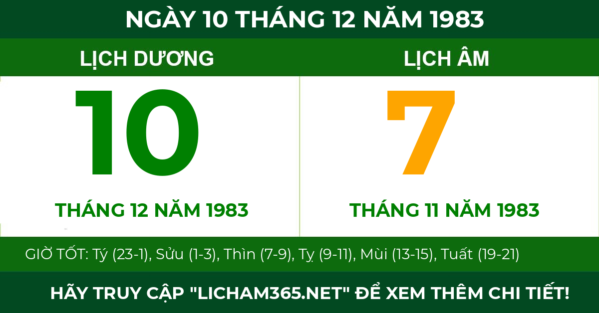 lịch âm ngày 10 tháng 12 năm 1983
