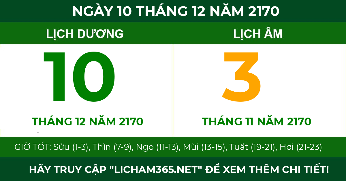 lịch âm ngày 10 tháng 12 năm 2170