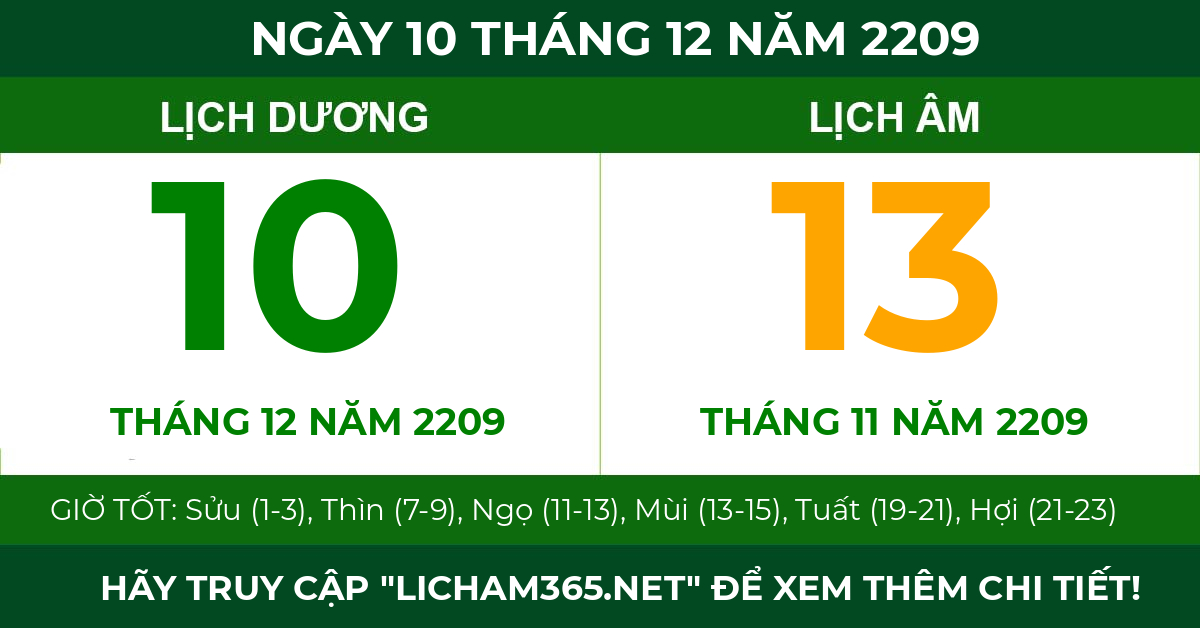 lịch âm ngày 10 tháng 12 năm 2209