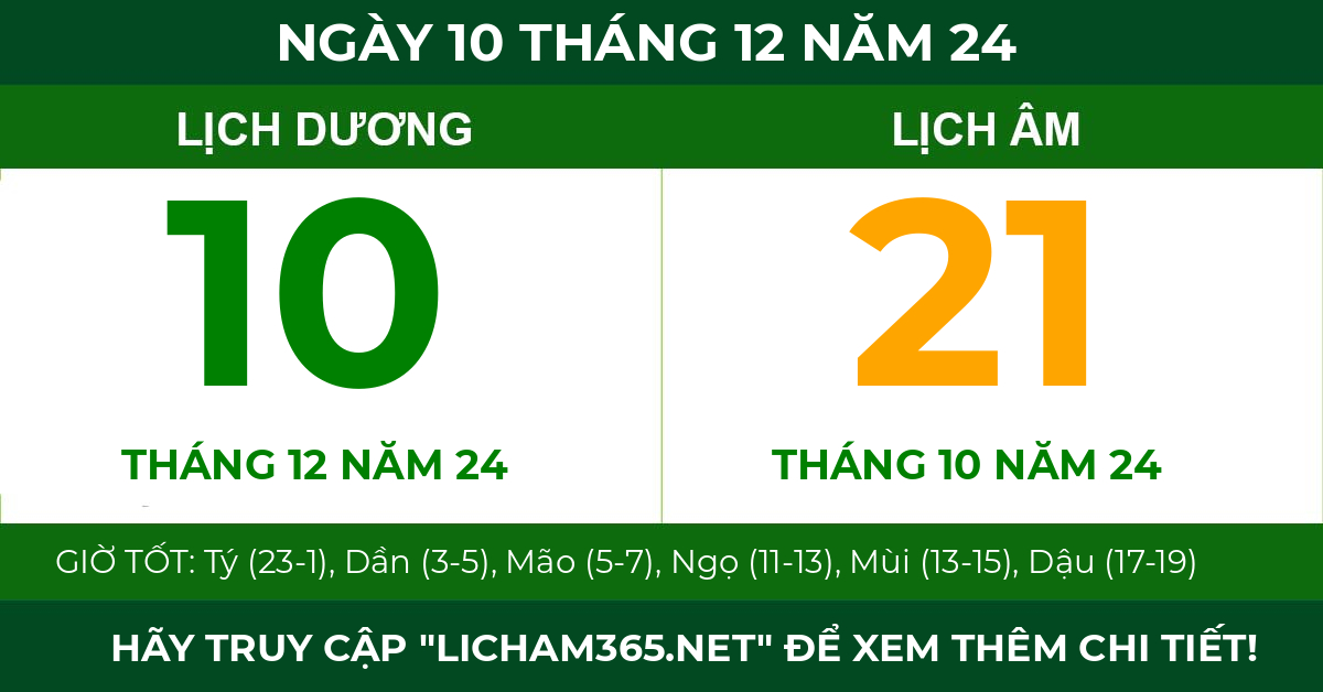 lịch âm ngày 10 tháng 12 năm 24