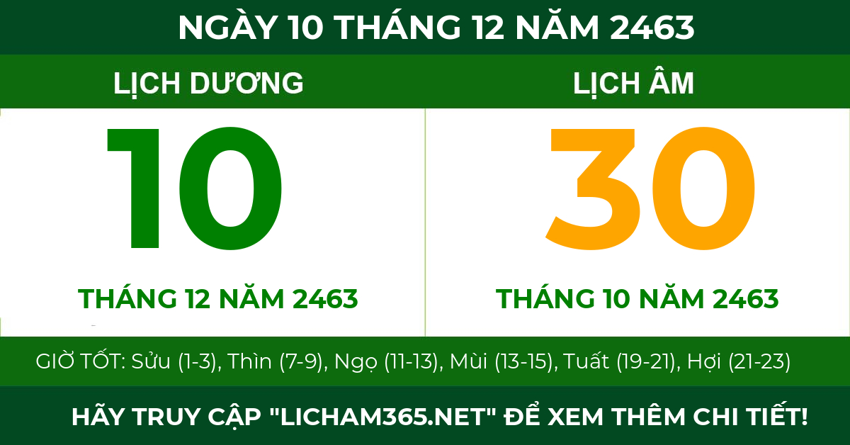 lịch âm ngày 10 tháng 12 năm 2463