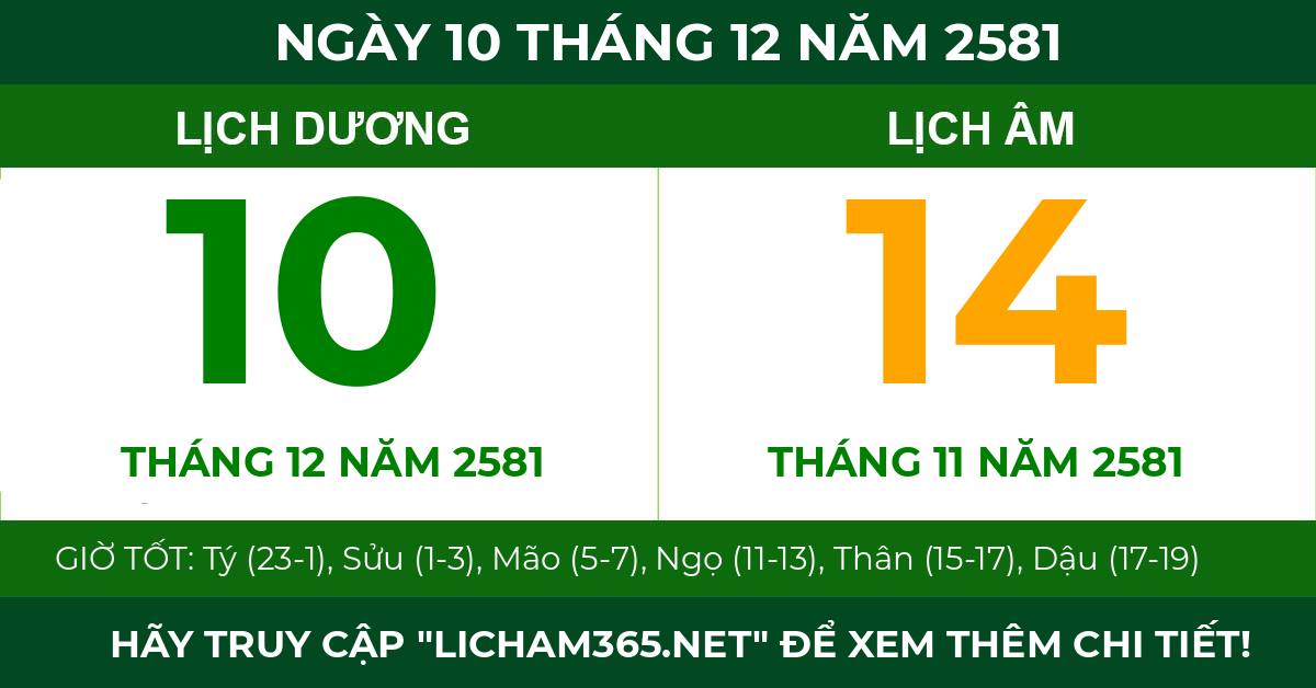 lịch âm ngày 10 tháng 12 năm 2581