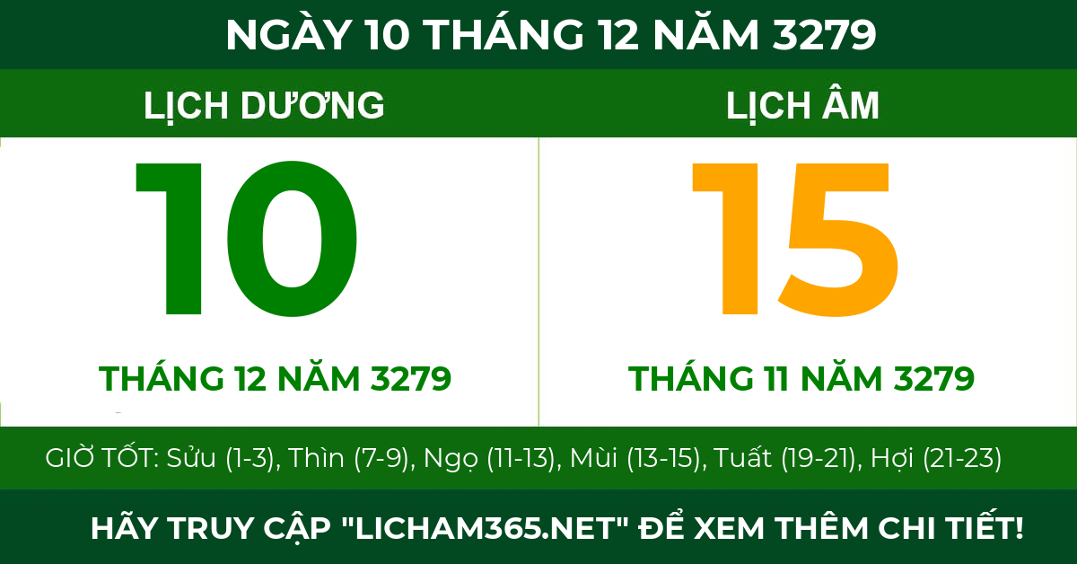 lịch âm ngày 10 tháng 12 năm 3279