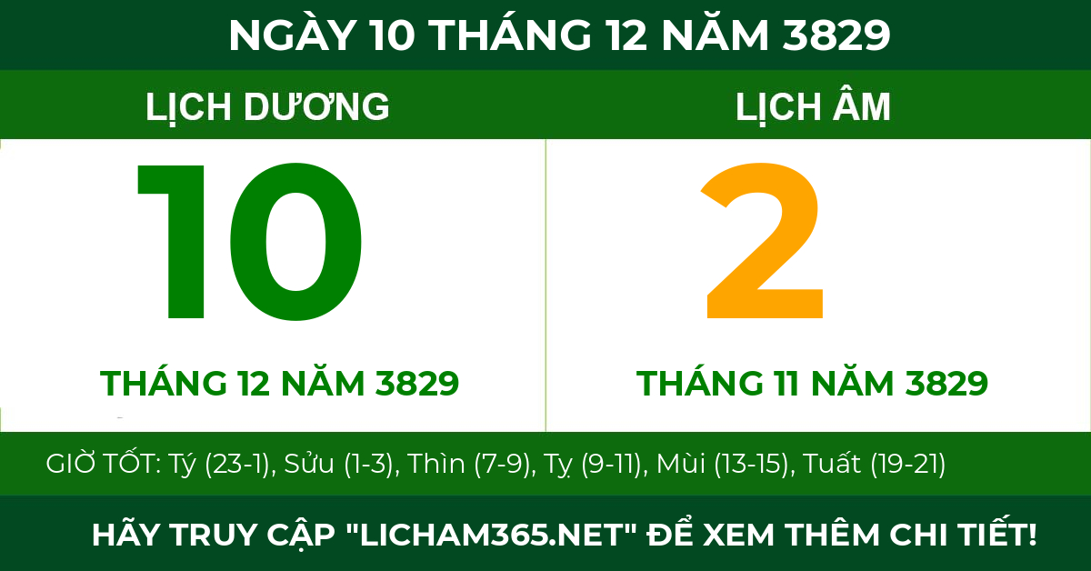 lịch âm ngày 10 tháng 12 năm 3829