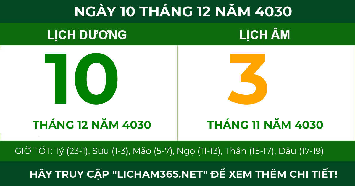 lịch âm ngày 10 tháng 12 năm 4030