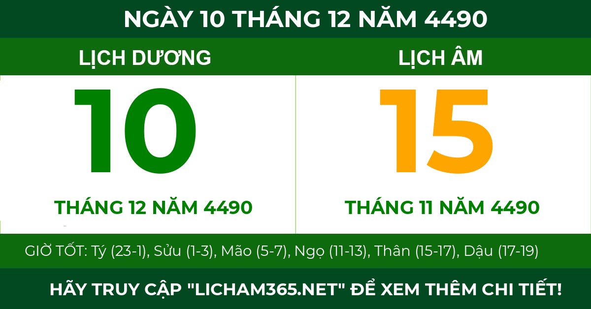 lịch âm ngày 10 tháng 12 năm 4490