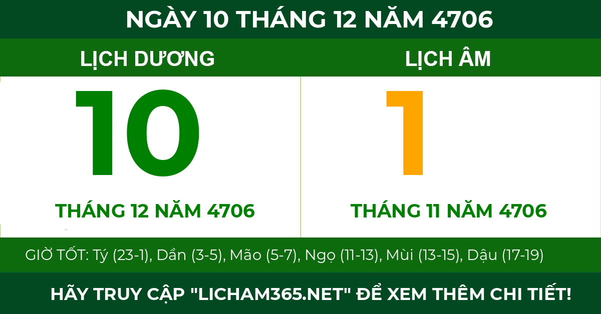 lịch âm ngày 10 tháng 12 năm 4706
