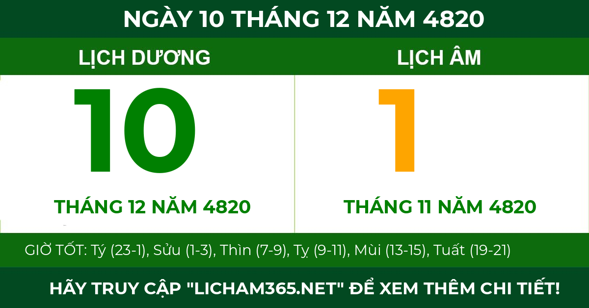 lịch âm ngày 10 tháng 12 năm 4820