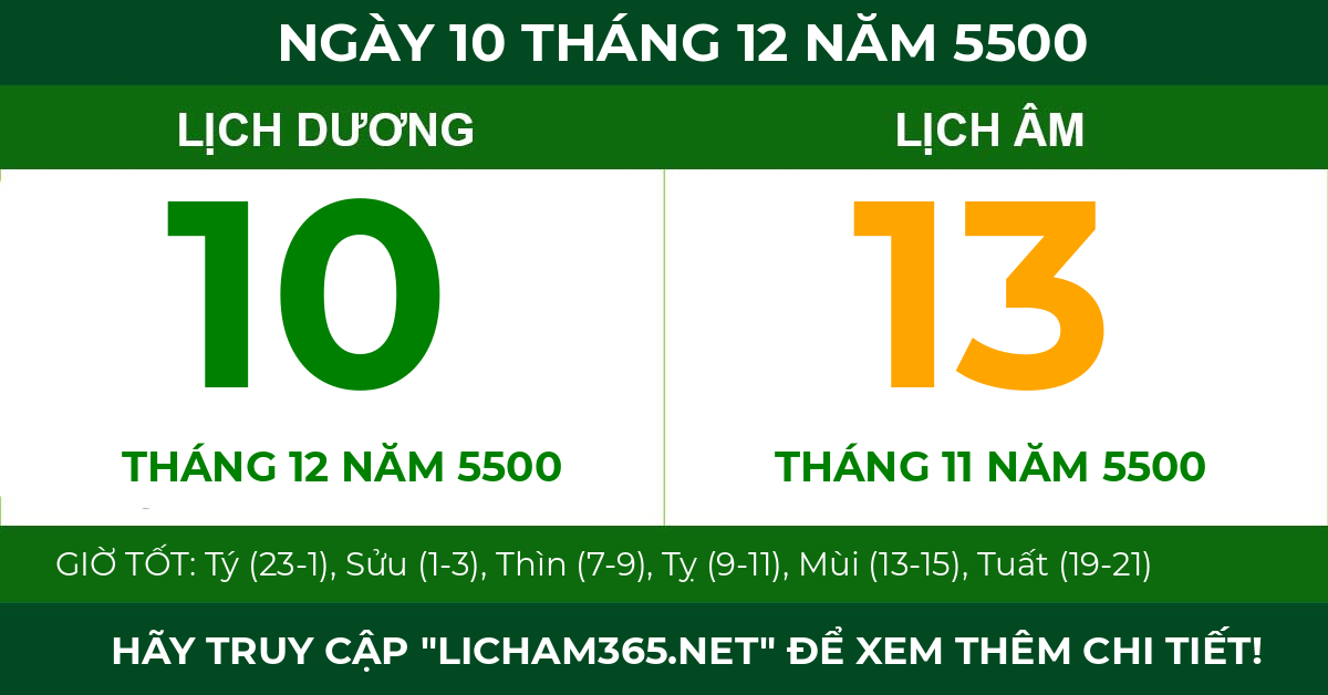 lịch âm ngày 10 tháng 12 năm 5500