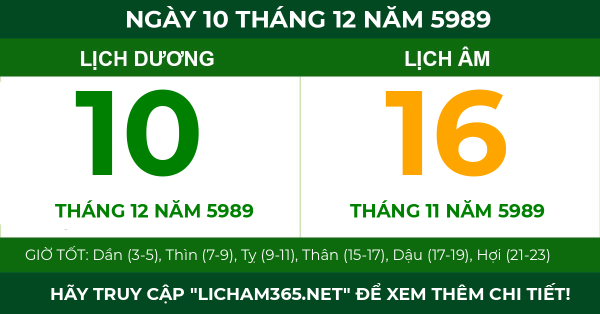 lịch âm ngày 10 tháng 12 năm 5989