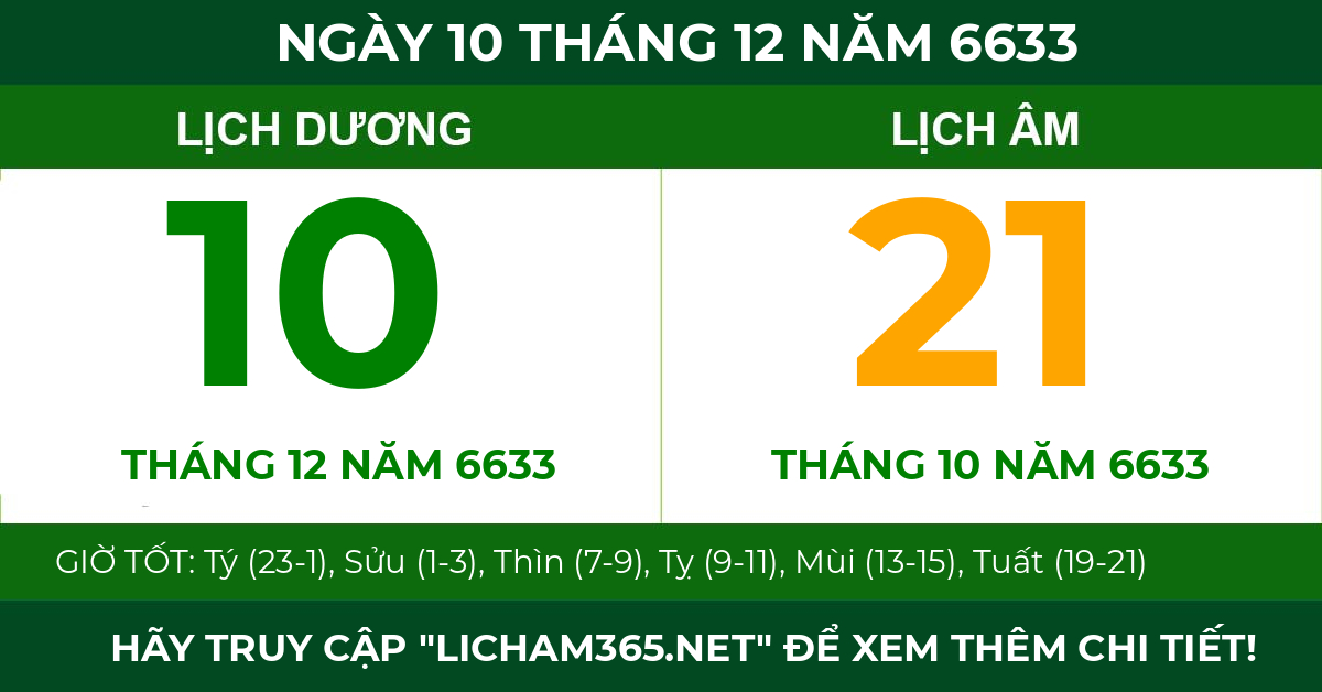 lịch âm ngày 10 tháng 12 năm 6633