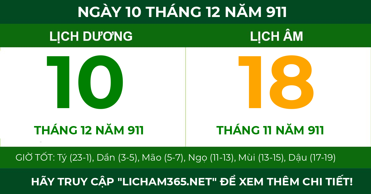 lịch âm ngày 10 tháng 12 năm 911