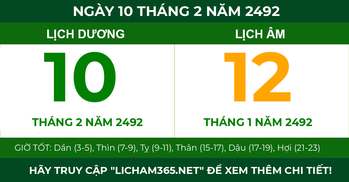 lịch âm ngày 10 tháng 2 năm 2492