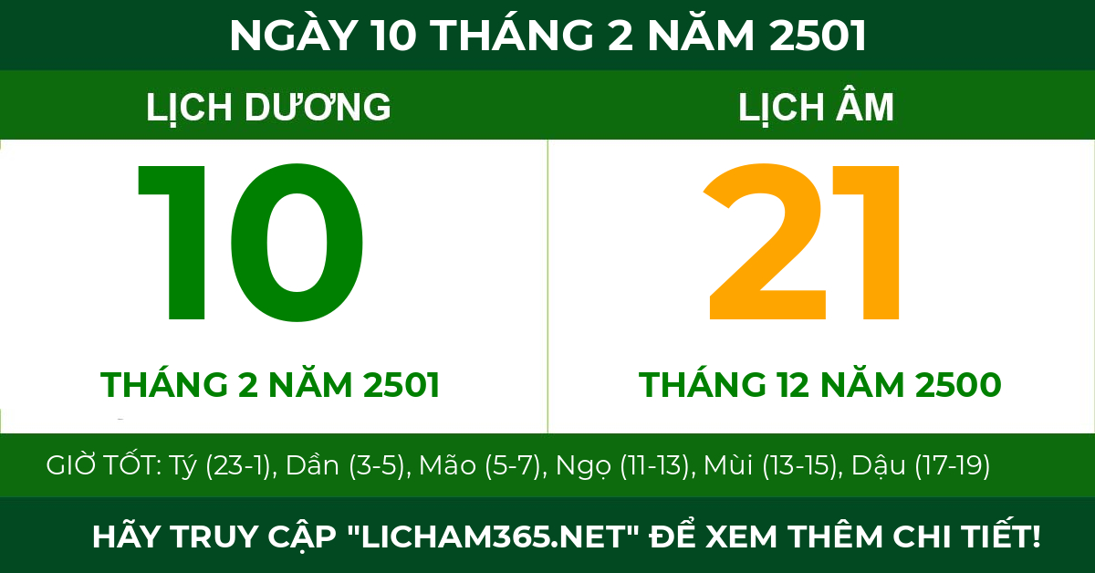 lịch âm ngày 10 tháng 2 năm 2501