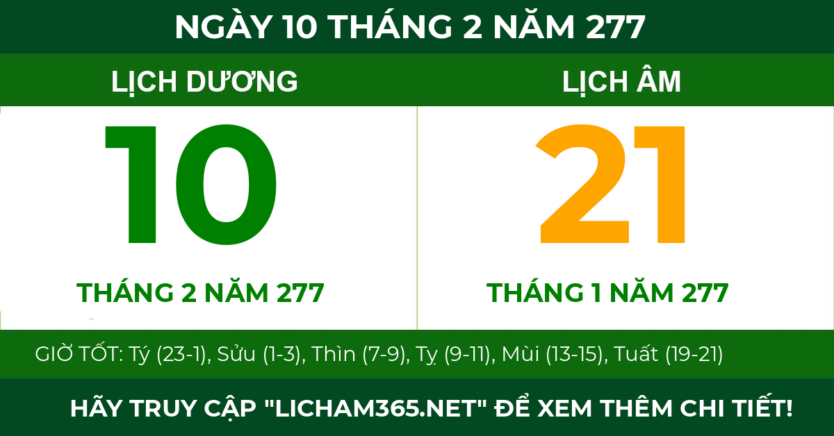 lịch âm ngày 10 tháng 2 năm 277