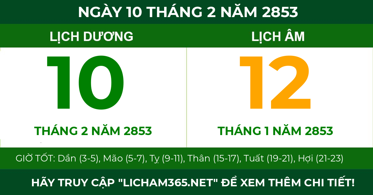 lịch âm ngày 10 tháng 2 năm 2853