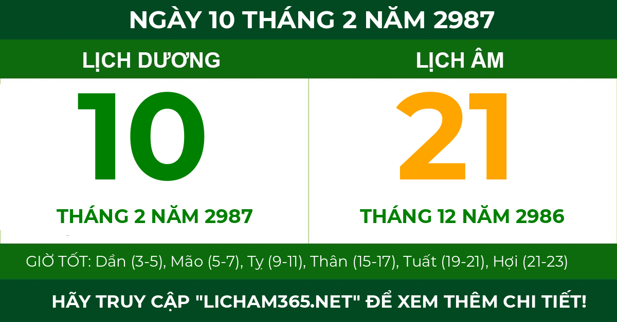 lịch âm ngày 10 tháng 2 năm 2987