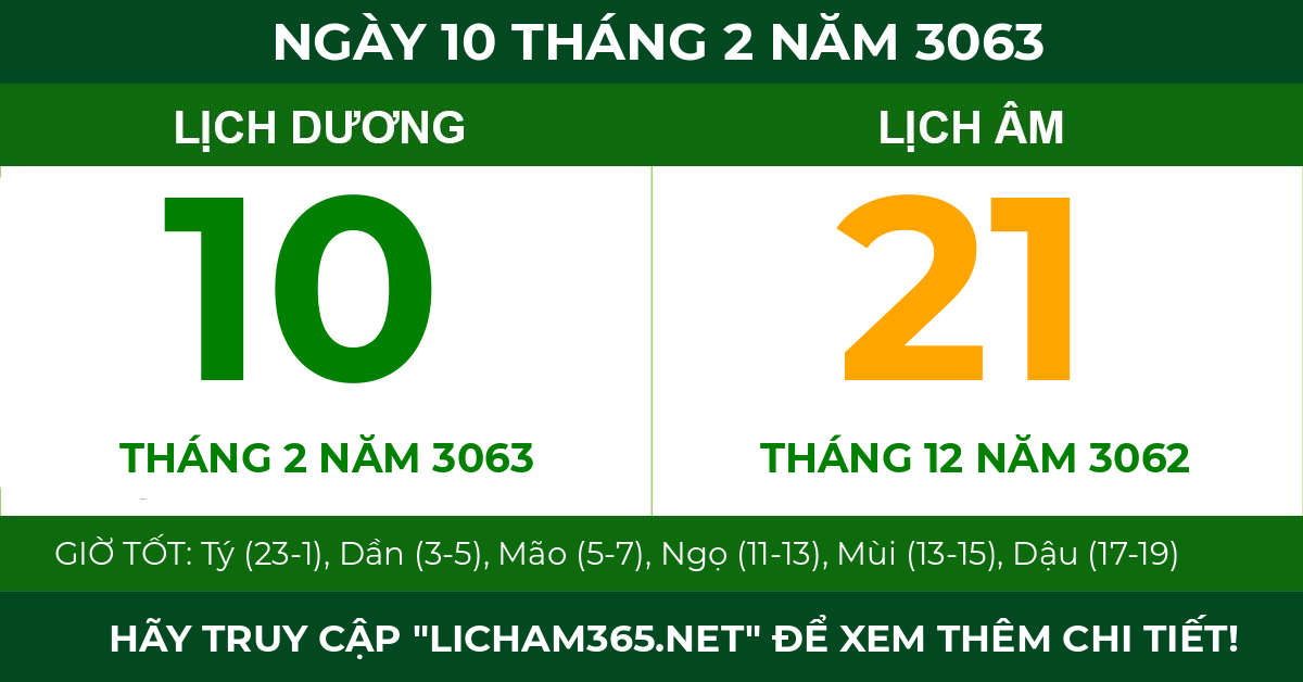 lịch âm ngày 10 tháng 2 năm 3063