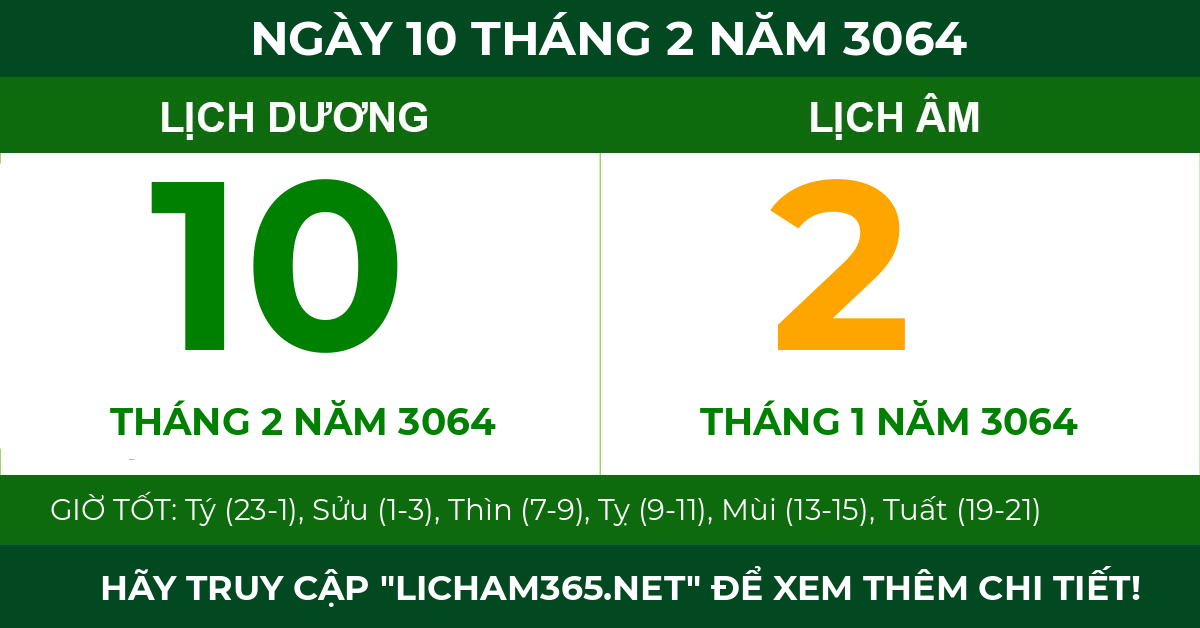 lịch âm ngày 10 tháng 2 năm 3064