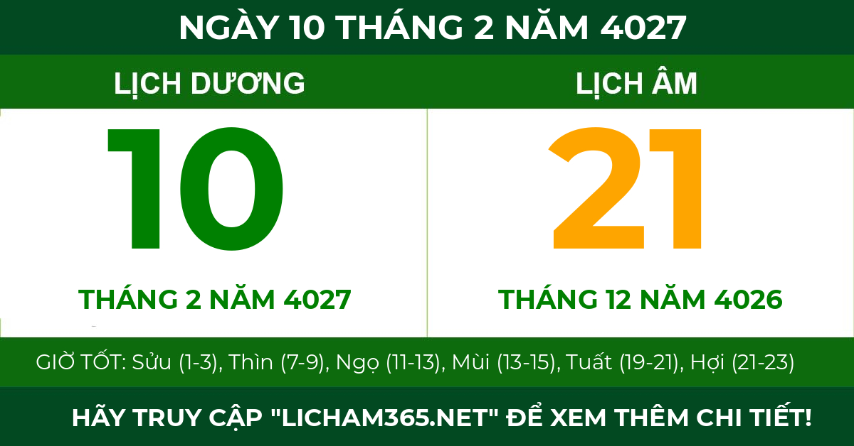 lịch âm ngày 10 tháng 2 năm 4027