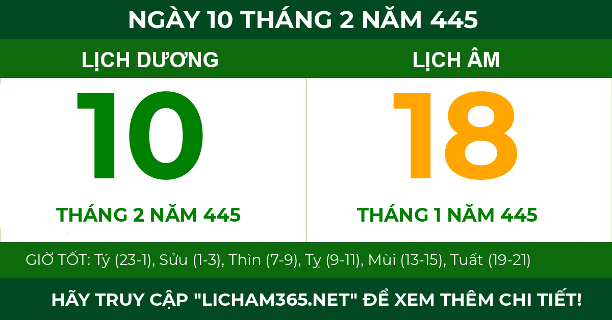 lịch âm ngày 10 tháng 2 năm 445