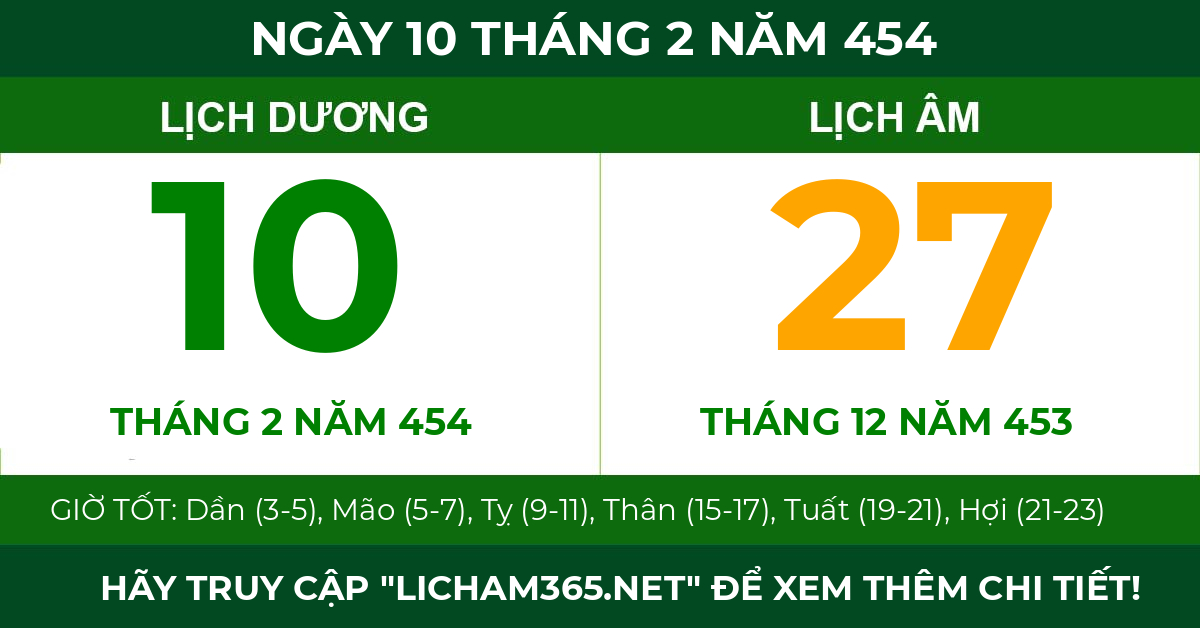 lịch âm ngày 10 tháng 2 năm 454