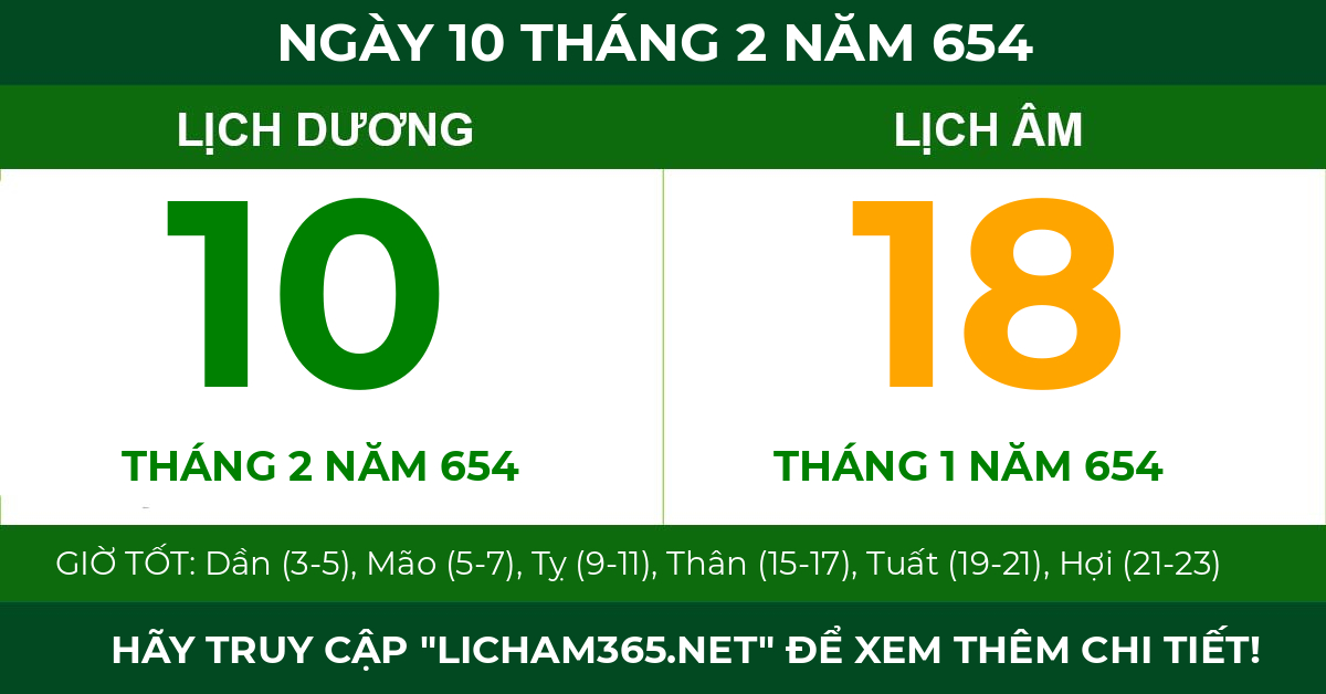 lịch âm ngày 10 tháng 2 năm 654