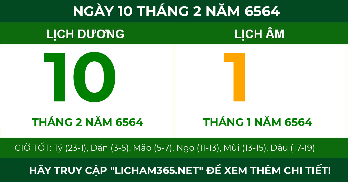 lịch âm ngày 10 tháng 2 năm 6564