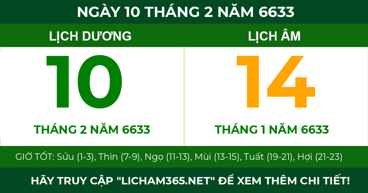 lịch âm ngày 10 tháng 2 năm 6633