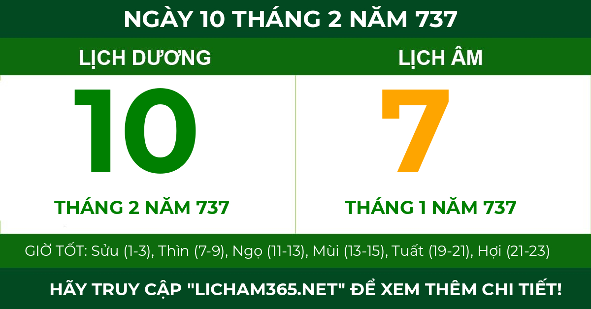 lịch âm ngày 10 tháng 2 năm 737