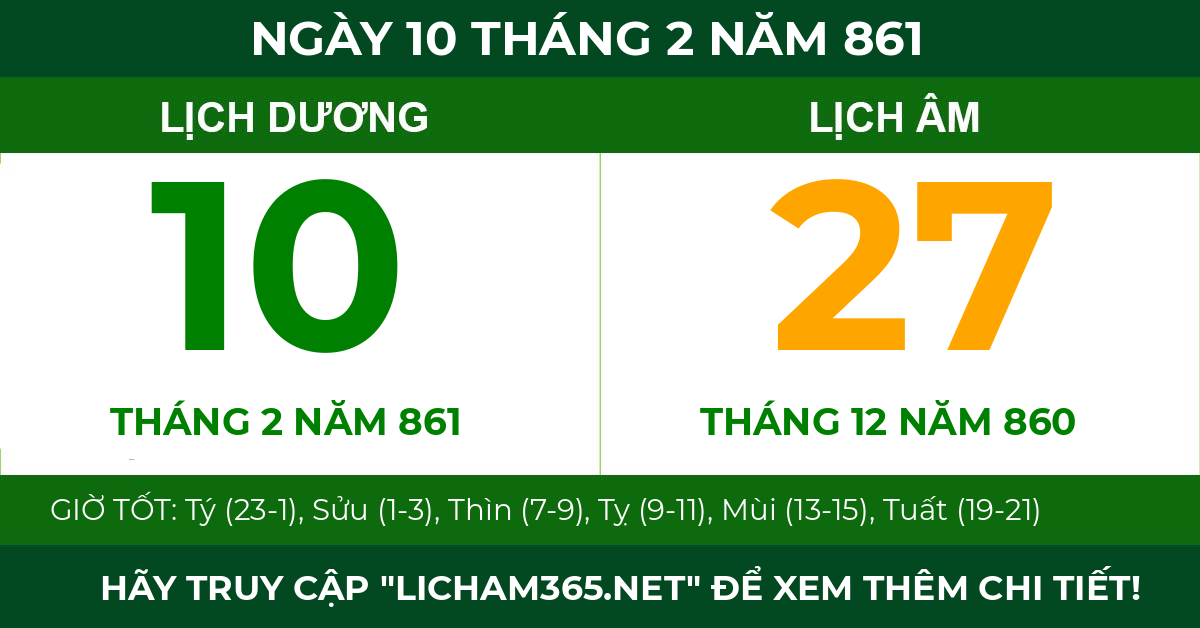 lịch âm ngày 10 tháng 2 năm 861
