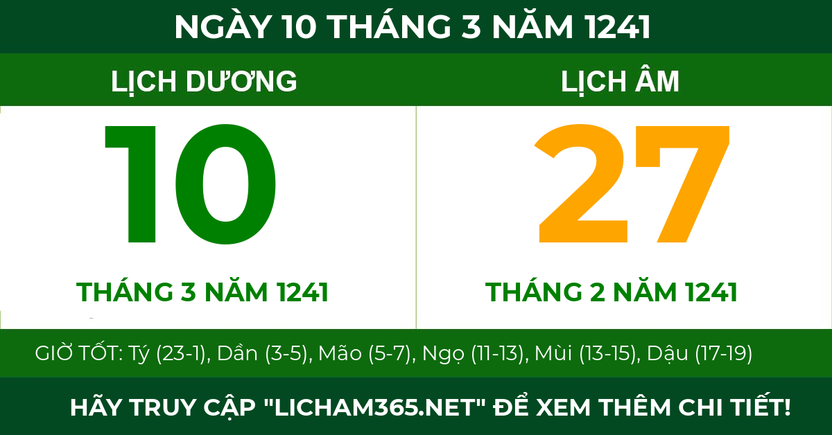 lịch âm ngày 10 tháng 3 năm 1241