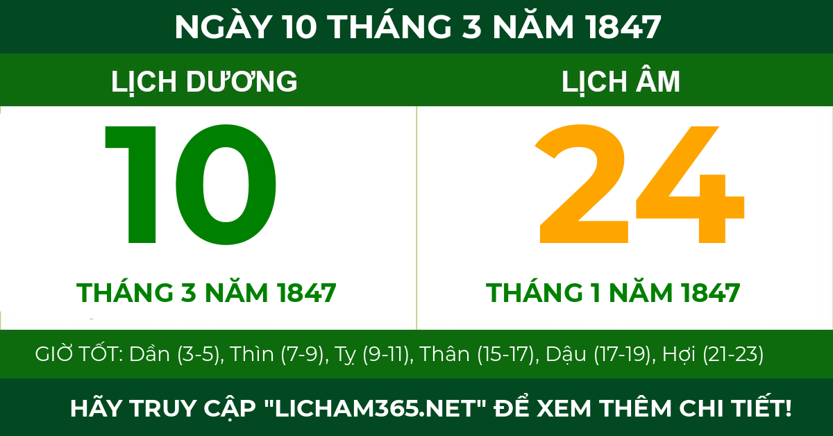 lịch âm ngày 10 tháng 3 năm 1847