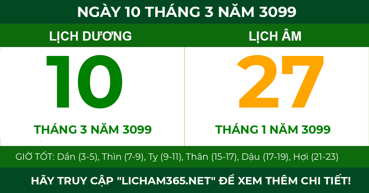 lịch âm ngày 10 tháng 3 năm 3099