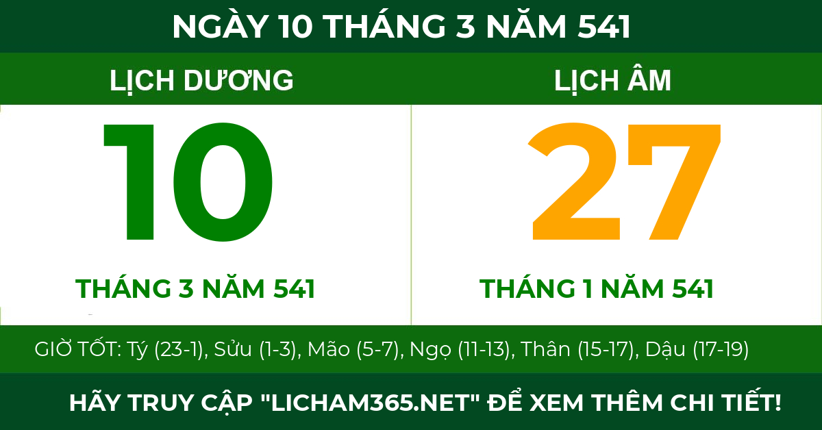 lịch âm ngày 10 tháng 3 năm 541