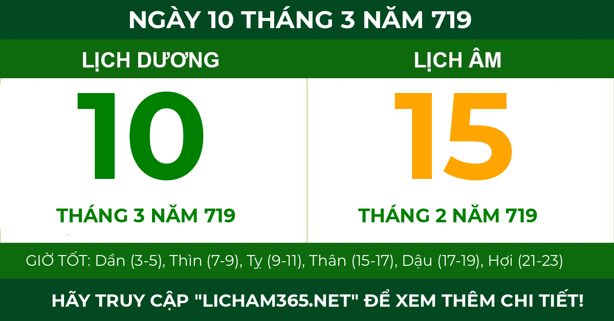 lịch âm ngày 10 tháng 3 năm 719