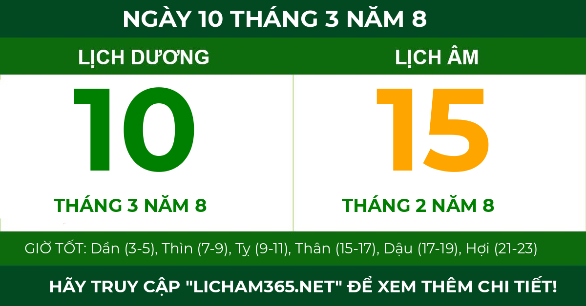 lịch âm ngày 10 tháng 3 năm 8