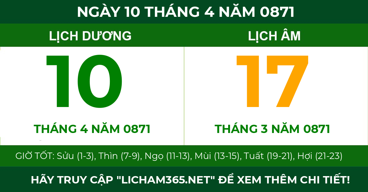 lịch âm ngày 10 tháng 4 năm 0871