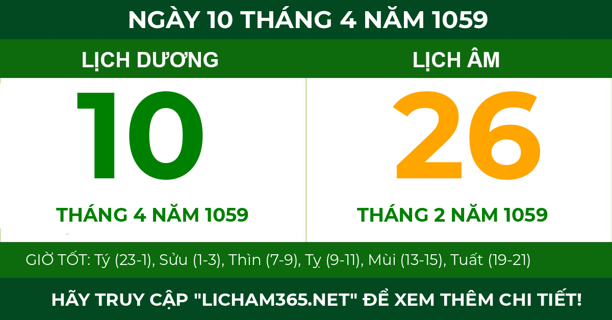 lịch âm ngày 10 tháng 4 năm 1059