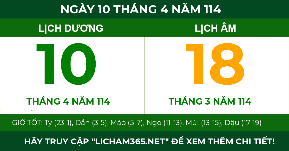 lịch âm ngày 10 tháng 4 năm 114