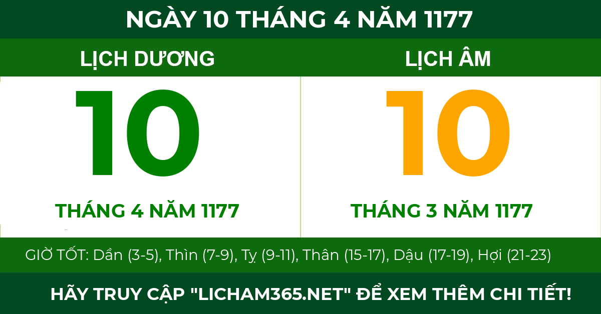 lịch âm ngày 10 tháng 4 năm 1177