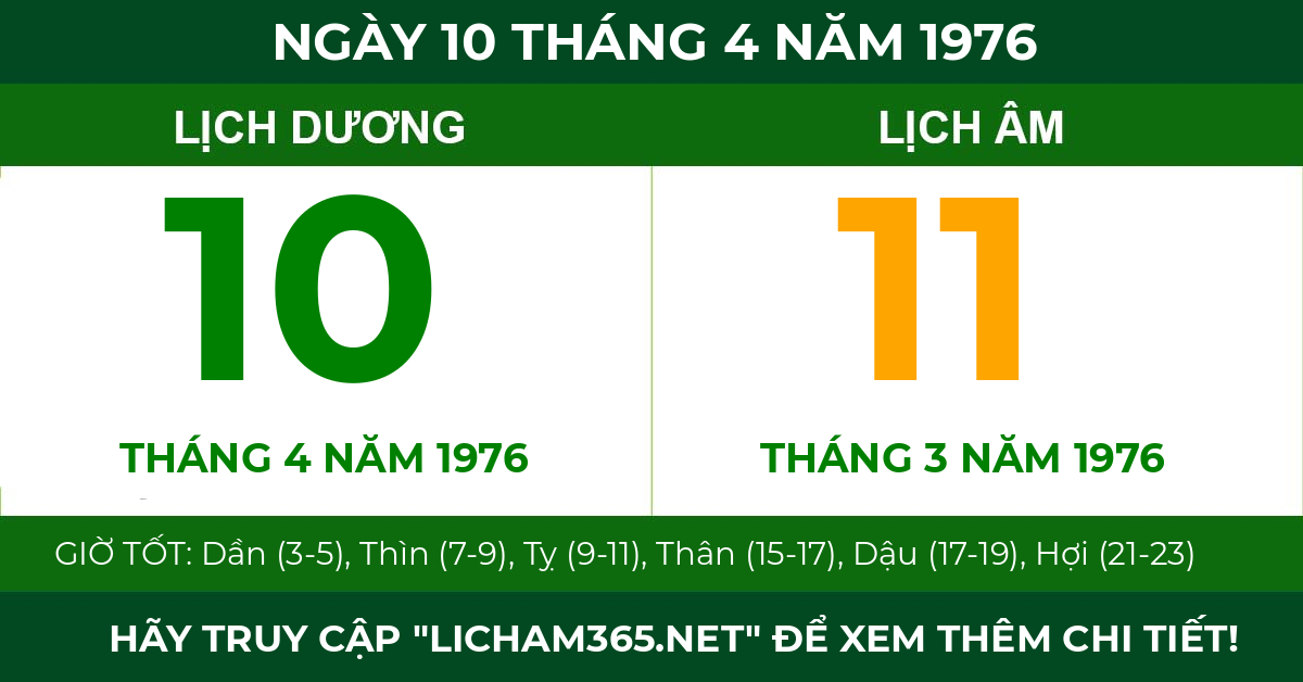 lịch âm ngày 10 tháng 4 năm 1976