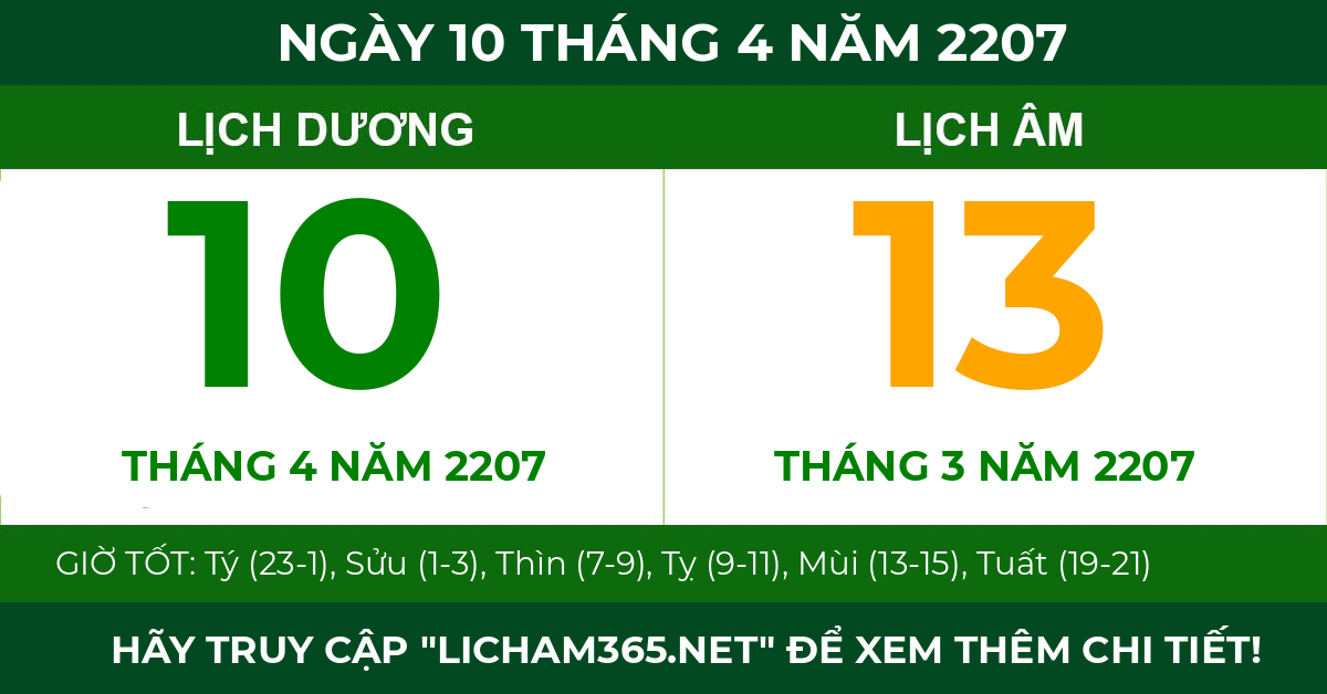 lịch âm ngày 10 tháng 4 năm 2207