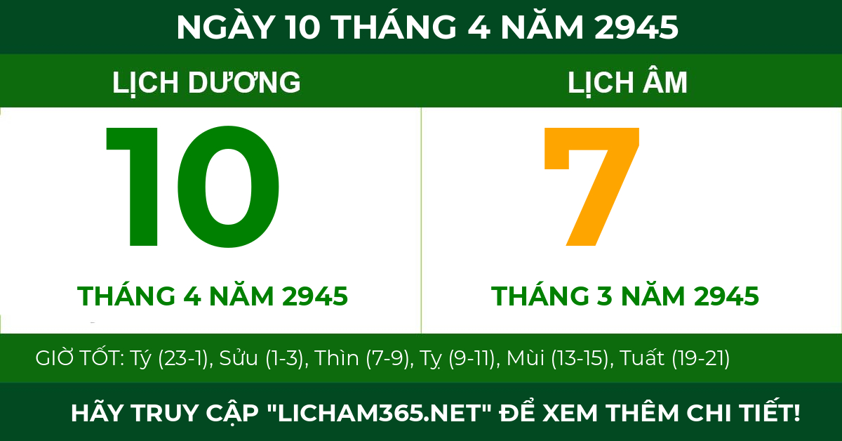 lịch âm ngày 10 tháng 4 năm 2945