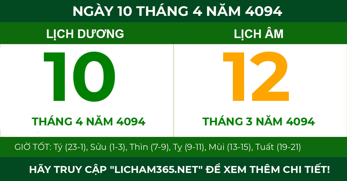 lịch âm ngày 10 tháng 4 năm 4094