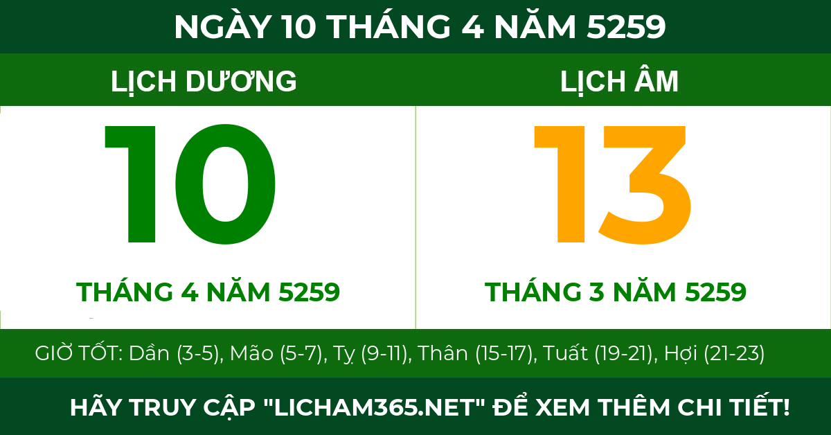 lịch âm ngày 10 tháng 4 năm 5259