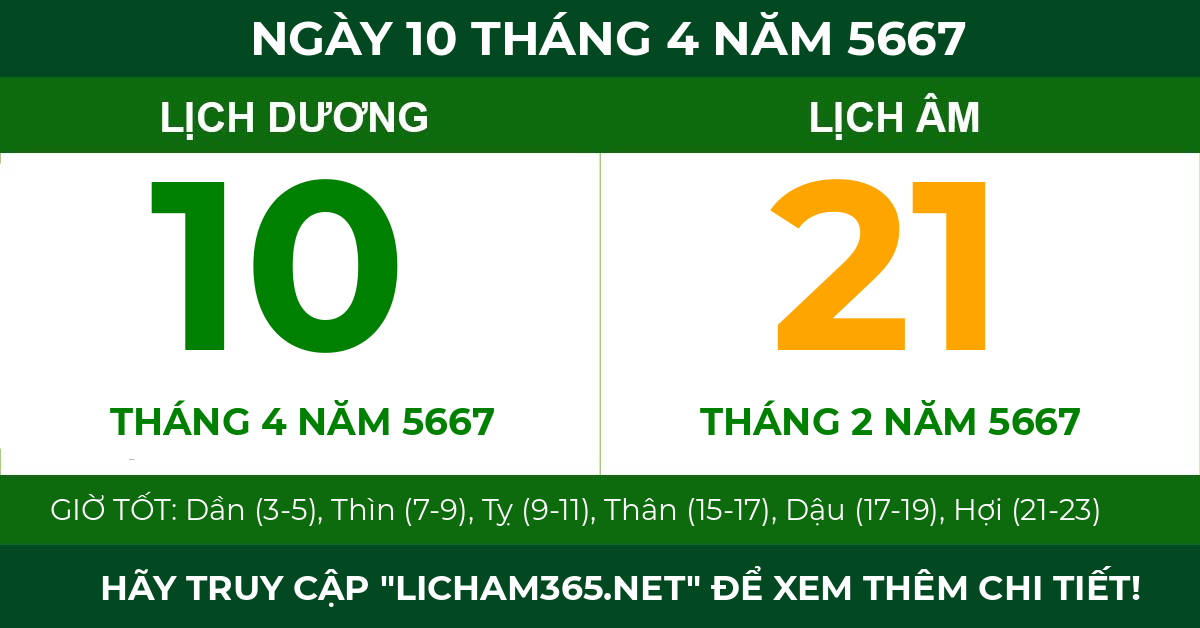 lịch âm ngày 10 tháng 4 năm 5667