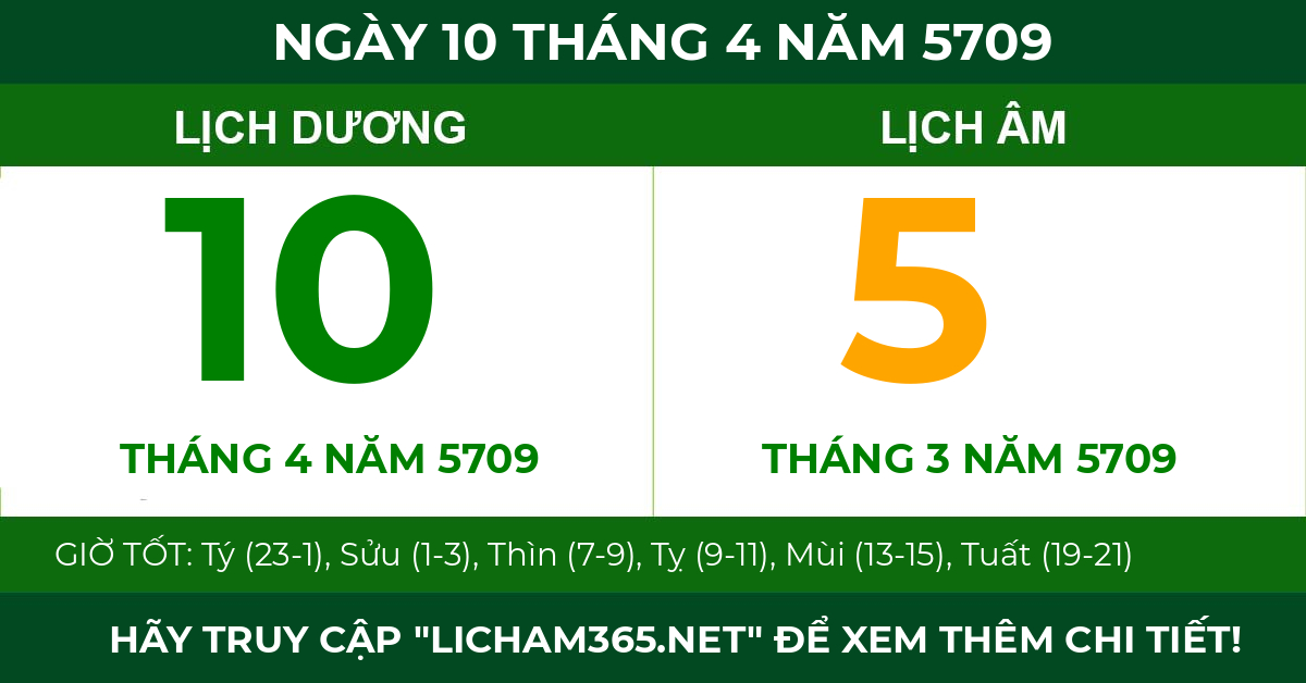 lịch âm ngày 10 tháng 4 năm 5709
